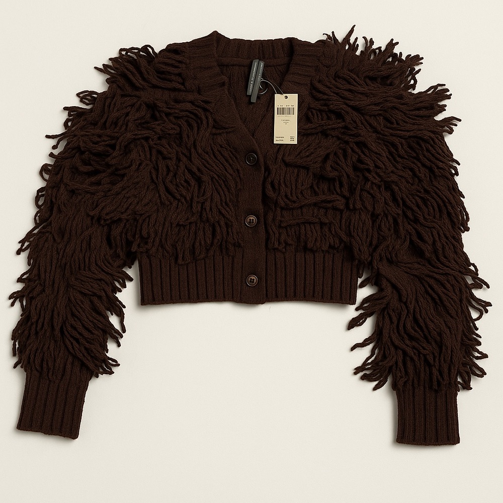 NWT $138 Anthropologie women’s medium brown shag sweater